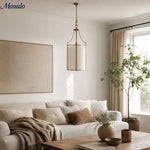Load image into Gallery viewer, Antique Brass Carousel Chandelier with White Linen Drum Shade for Dining Room