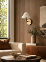 Load image into Gallery viewer, Gilda Fabric Drum Shade Wall Sconce - Modern Brass Accent Light for Bedroom and Hallway