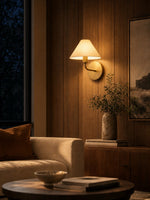 Load image into Gallery viewer, Gilda Fabric Drum Shade Wall Sconce - Modern Brass Accent Light for Bedroom and Hallway