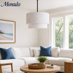 Charger l'image dans la visionneuse de galerie, Suspension Dumora à double tambour en tissu - Plafonnier moderne à abat-jour superposé, idéal pour la salle à manger ou le salon
