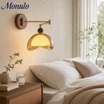 Load image into Gallery viewer, Sunset Glow Modern Wall Sconce with Acrylic Shade and Wood-Texture Base for Bedroom Hallway Living Room