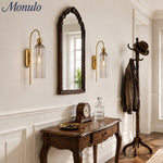 Load image into Gallery viewer, Cylinder Ribbed Glass Wall Sconce – Metal Modern Vintage Light for Bedroom and Hallway