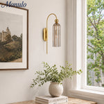 Load image into Gallery viewer, Cylinder Ribbed Glass Wall Sconce – Metal Modern Vintage Light for Bedroom and Hallway