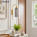 Load image into Gallery viewer, Cylinder Ribbed Glass Wall Sconce – Metal Modern Vintage Light for Bedroom and Hallway