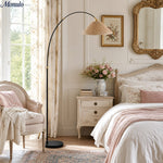 Bild in Gallery-Viewer laden, Solmire Veslin Bogen Stehlampe - Plissierter Blumenstoffschirm Französischer Stil Stehleuchte für Schlafzimmer und Wohnzimmer