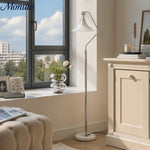 Load image into Gallery viewer, Kallera French Floor Lamp - Glass Magnolia Shade and Marble Base for Living Room and Reading Nook