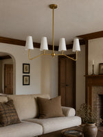 Load image into Gallery viewer, Strellux 4-Light Linear Chandelier with White Fabric Drum Shades, Brass or Black Dining Room and Kitchen Island Lighting