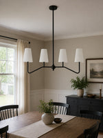 Load image into Gallery viewer, Strellux 4-Light Linear Chandelier with White Fabric Drum Shades, Brass or Black Dining Room and Kitchen Island Lighting