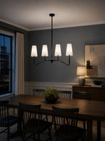 Load image into Gallery viewer, Strellux 4-Light Linear Chandelier with White Fabric Drum Shades, Brass or Black Dining Room and Kitchen Island Lighting