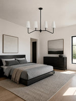 Load image into Gallery viewer, Strellux 4-Light Linear Chandelier with White Fabric Drum Shades, Brass or Black Dining Room and Kitchen Island Lighting