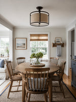Load image into Gallery viewer, Dumora Fabric Drum Shade Semi-Flush Mount Ceiling Light with Rounded Metal Frame for Bedroom and Dining Room
