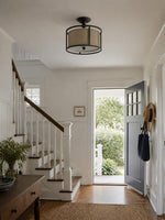 Load image into Gallery viewer, Dumora Fabric Drum Shade Semi-Flush Mount Ceiling Light with Rounded Metal Frame for Bedroom and Dining Room