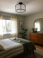 Load image into Gallery viewer, Dumora Fabric Drum Shade Semi-Flush Mount Ceiling Light with Rounded Metal Frame for Bedroom and Dining Room