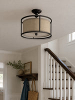 Load image into Gallery viewer, Dumora Fabric Drum Shade Semi-Flush Mount Ceiling Light with Rounded Metal Frame for Bedroom and Dining Room