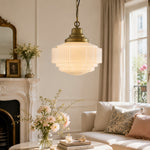 Bild in Gallery-Viewer laden, Opalume Glass Pendant Light – Vintage Milchglas Pendelleuchte mit Art Deco Stil