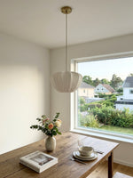 Load image into Gallery viewer, Blossine Linen Scalloped Pendant Light – Rustic to Modern Pendant for Kitchen and Dining Areas