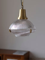 Load image into Gallery viewer, Ribbed Glass Pendant Light – Stylish Brass and Glass Pendant Light for Kitchen & Modern Interiors