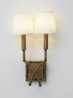 Load image into Gallery viewer, Vintage Fabric Wall Sconce – Double Drum Shade for Bedroom or Hallway