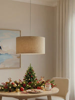 Load image into Gallery viewer, Dumora Woven Texture Drum Shade Pendant – Modern Minimalist Ceiling Lamp for Dining & Living Room