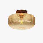 Cargar imagen en el visor de la Galería, Lámpara de techo de vidrio ámbar estriado Amberflow Retro – Montaje empotrado redondo para pasillos y entradas