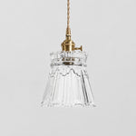 Cargar imagen en el visor de la Galería, Style M - Clear textured glass shade with antique brass E27 socket, front view