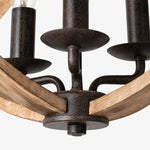Cargar imagen en el visor de la Galería, Distressed wood and rust-finished metal chandelier detail