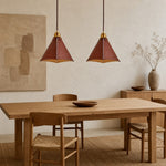 Load image into Gallery viewer, Pair of leather pendant lights above a dining table