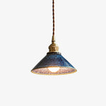 Bild in Gallery-Viewer laden, Tenmoku blue glazed ceramic pendant light on white background
