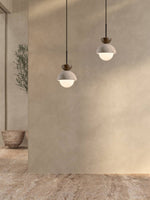 Cargar imagen en el visor de la Galería, Lámpara colgante minimalista moderna de madera de travertino con forma de hemisferio