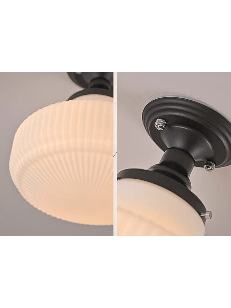 Medieval Art Deco Milk Glass Fixed Ceiling Light