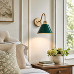 Load image into Gallery viewer, Industrial Modern Tapered Brass Gooseneck Sconce with Metal Silhouette