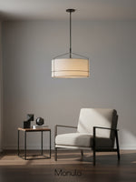 Cargar imagen en el visor de la Galería, Lámpara colgante de lino Horelia con forma de tambor: moderna pantalla de tambor para comedor