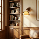 Load image into Gallery viewer, Sunset Glow Modern Wall Sconce with Acrylic Shade and Wood-Texture Base for Bedroom Hallway Living Room