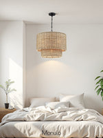 Load image into Gallery viewer, Drum Pendant Light – Natural Rattan Double Shade for Bedroom Lighting