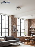 Load image into Gallery viewer, Vintage Semi Flush Mount Ceiling Light - Black and Glass Ceiling Fixture