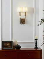 Load image into Gallery viewer, Vintage Fabric Wall Sconce – Double Drum Shade for Bedroom or Hallway