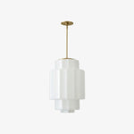 Cargar imagen en el visor de la Galería, Lámpara colgante Geotower de ópalo en niveles de vidrio: lámpara de techo estilo art déco vintage para sala de estar y comedor.