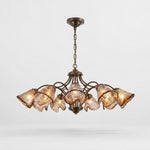 Load image into Gallery viewer, Downward Amber Tulip Glass Brass Chandelier