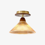 Charger l'image dans la visionneuse de galerie, Vintage amber pleated flush mount ceiling light product view