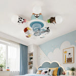 Cargar imagen en el visor de la Galería, Blue kids animal ceiling fan light in a playful bedroom
