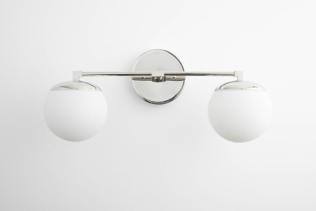 Glorica Glass Modern Wall Sconce – Contemporary 2-Globe Indoor Accent Lamp for Hallway
