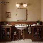 Bild in Gallery-Viewer laden, Opalume Metal Canopy Globe Vanity Sconce — Übergangs-Art-Deco-Wandleuchte