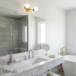 Load image into Gallery viewer, Glorica Glass Minimalist Metal Arm Globe Wall Sconce – Mid-Century Vanity Lighting for Mirror & Hallway