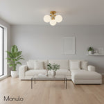 Load image into Gallery viewer, Glorica Glass Mid-Century Modern Globe Ceiling Light – Elegant Metal Semi-Flush Mount Lamp for Dining Rooms and Living Spaces