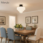 Load image into Gallery viewer, Geotower Glass Opal Art Deco Ceiling Lamp – Elegant Glass Metal Style Modern Ceiling Light for Living Room