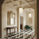 Load image into Gallery viewer, Geotower Glass Large Opal-Glass Skyscraper Pendant – Architectural Art Deco Hanging Light for Dining Room