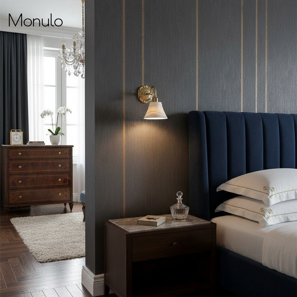 Applique murale en céramique nervurée Curvona avec bras incurvé - Luminaire d'intérieur moderne pour chambre, salon et couloir