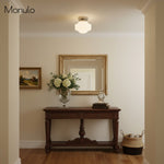 Load image into Gallery viewer, Geotower Glass Deco Globe Flush Mount – Ribbed Glass Ceiling Light for Interior Spaces