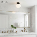 Load image into Gallery viewer, Geotower Glass Deco Globe Flush Mount – Ribbed Glass Ceiling Light for Interior Spaces