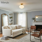 Load image into Gallery viewer, Geotower Glass Deco Globe Flush Mount – Ribbed Glass Ceiling Light for Interior Spaces